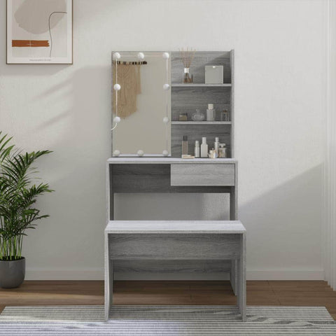 Dressing Table Set with LED Grey Wood
