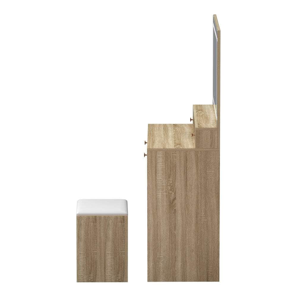 Dressing Table Stool Set LED Mirror Natural/White