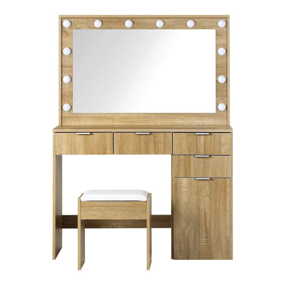 Dressing Table Stool Set Makeup Large Mirror Dresser 12 LED Bulbs