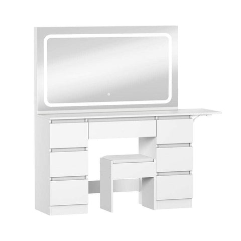 Dressing Table Stool Set with LED Makeup Mirror 7 Drawers