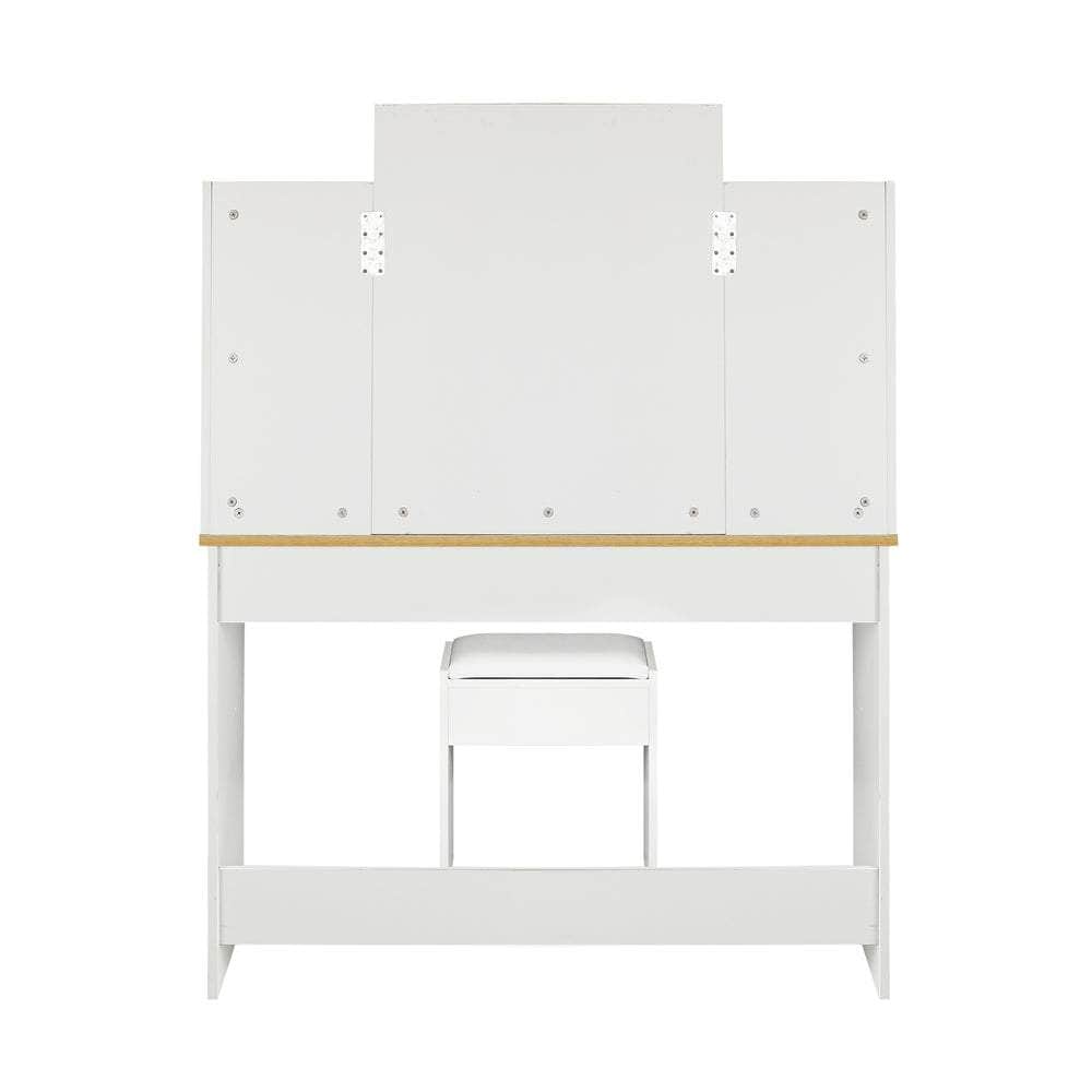 Dressing Table Stool Set with Makeup Mirror and 10 LED Bulbs-Black\White