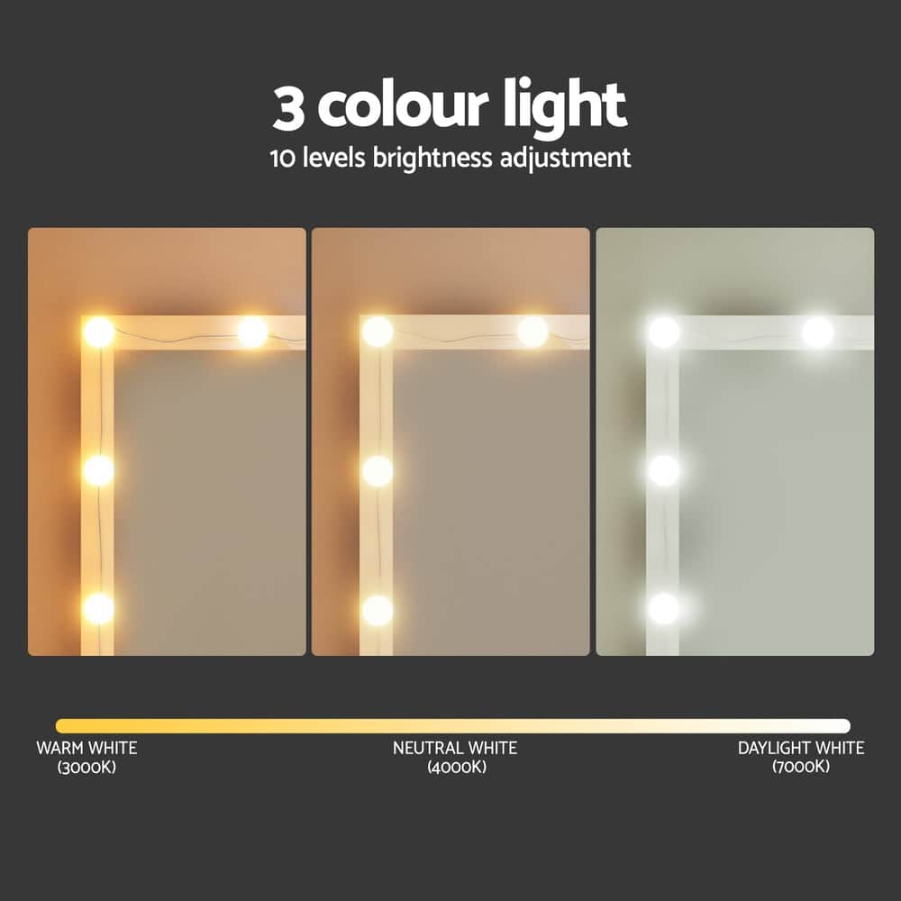 Dressing Table Vanity Desk Set Stool 12 Led Bulbs White | Dressing Vanity & Dressing Tables