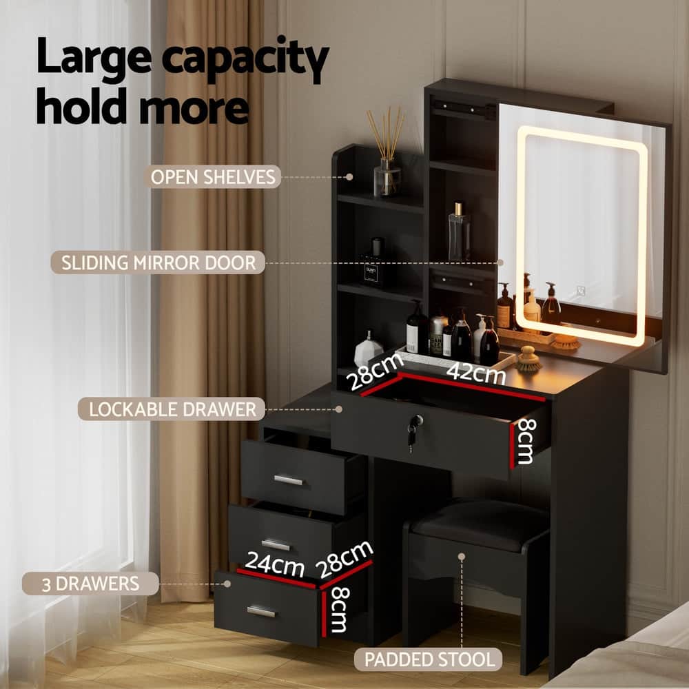 Dressing Table Vanity Desk Set Stool Led Black, Dressing Vanity & Dressing Tables