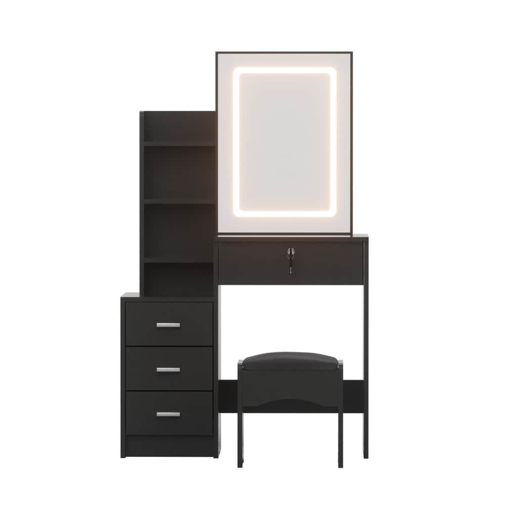 Dressing Table Vanity Desk Set Stool Led Black | Dressing Vanity & Dressing Tables