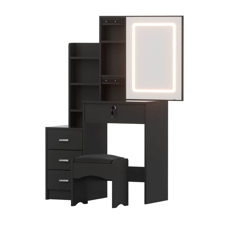 Dressing Table Vanity Desk Set Stool Led Black