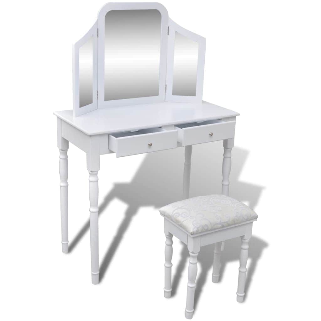 Dressing Table with 3-in-1 Mirror and Stool 2 Drawers White