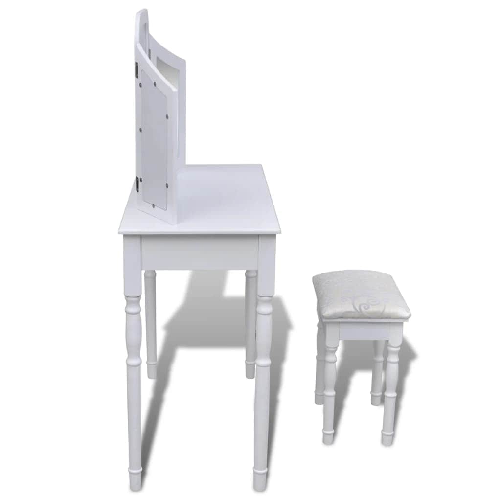 Dressing Table with 3-in-1 Mirror and Stool 2 Drawers White