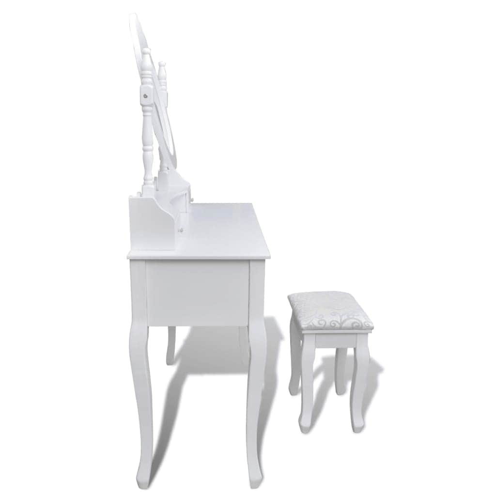 Dressing Table with Mirror and Stool 7 Drawers White