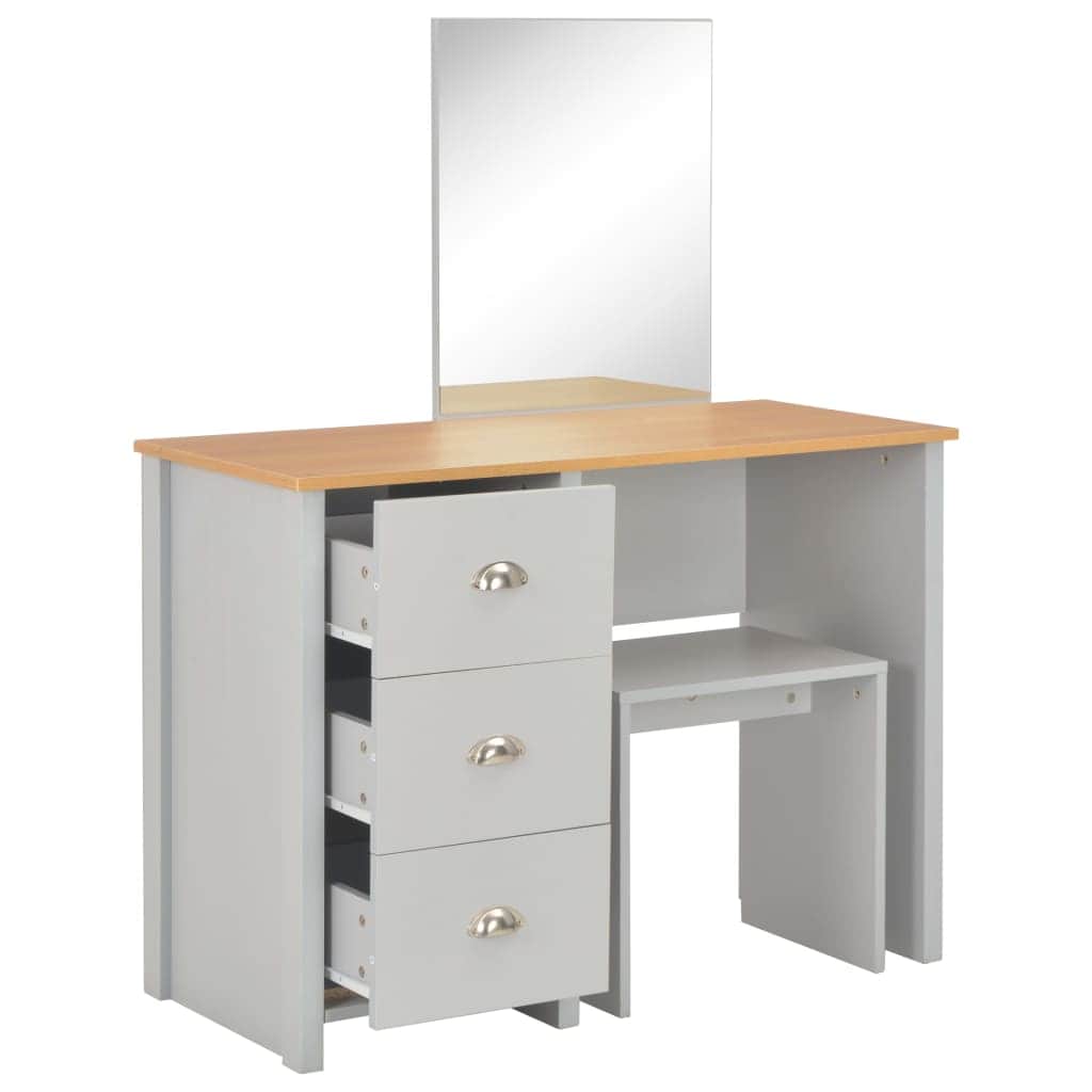 Dressing Table with Mirror and Stool Grey