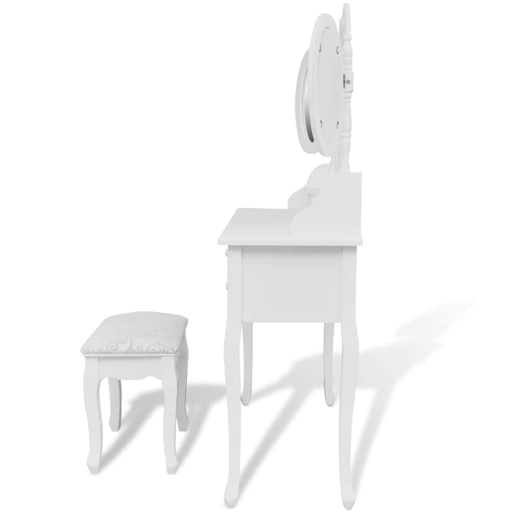 Dressing Table with Stool and 3 Mirrors White