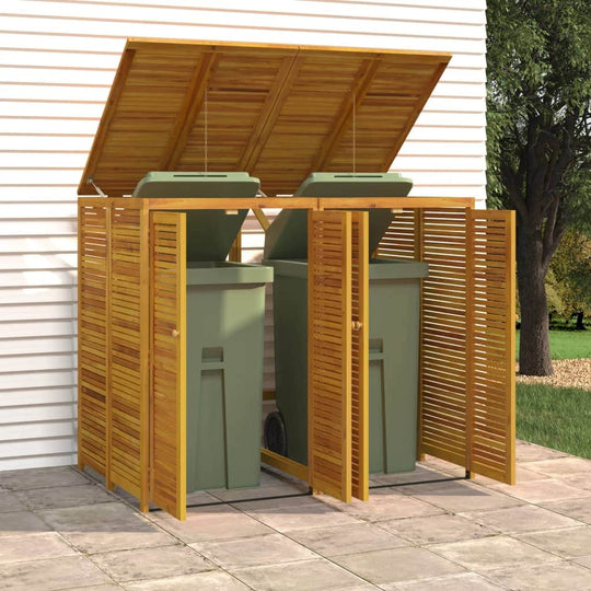 Dual-Compartment Wooden Trash Bin Shelter: Acacia Double