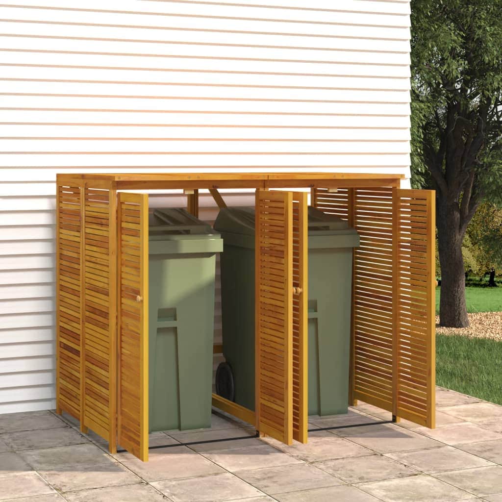 Dual-Compartment Wooden Trash Bin Shelter: Acacia Double Garbage Shed