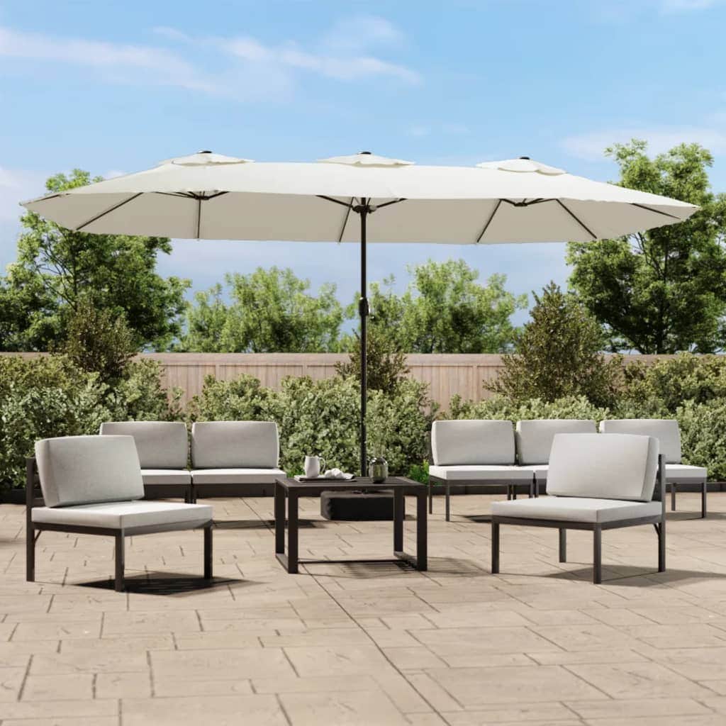 Dual Delight: Sand White Double-Head Parasol for Sunlit