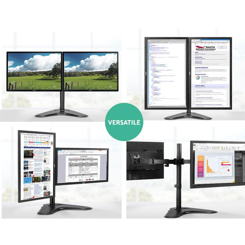 Dual HD LED Monitor Arm Stand TV Mount Holder 2 Arm Display Freestanding
