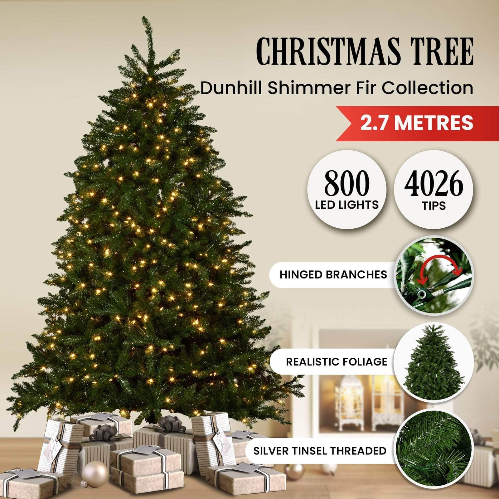 dsd - 2.7m Dunhill Shimmer Fir Pre-Lit Christmas Tree - photo 10