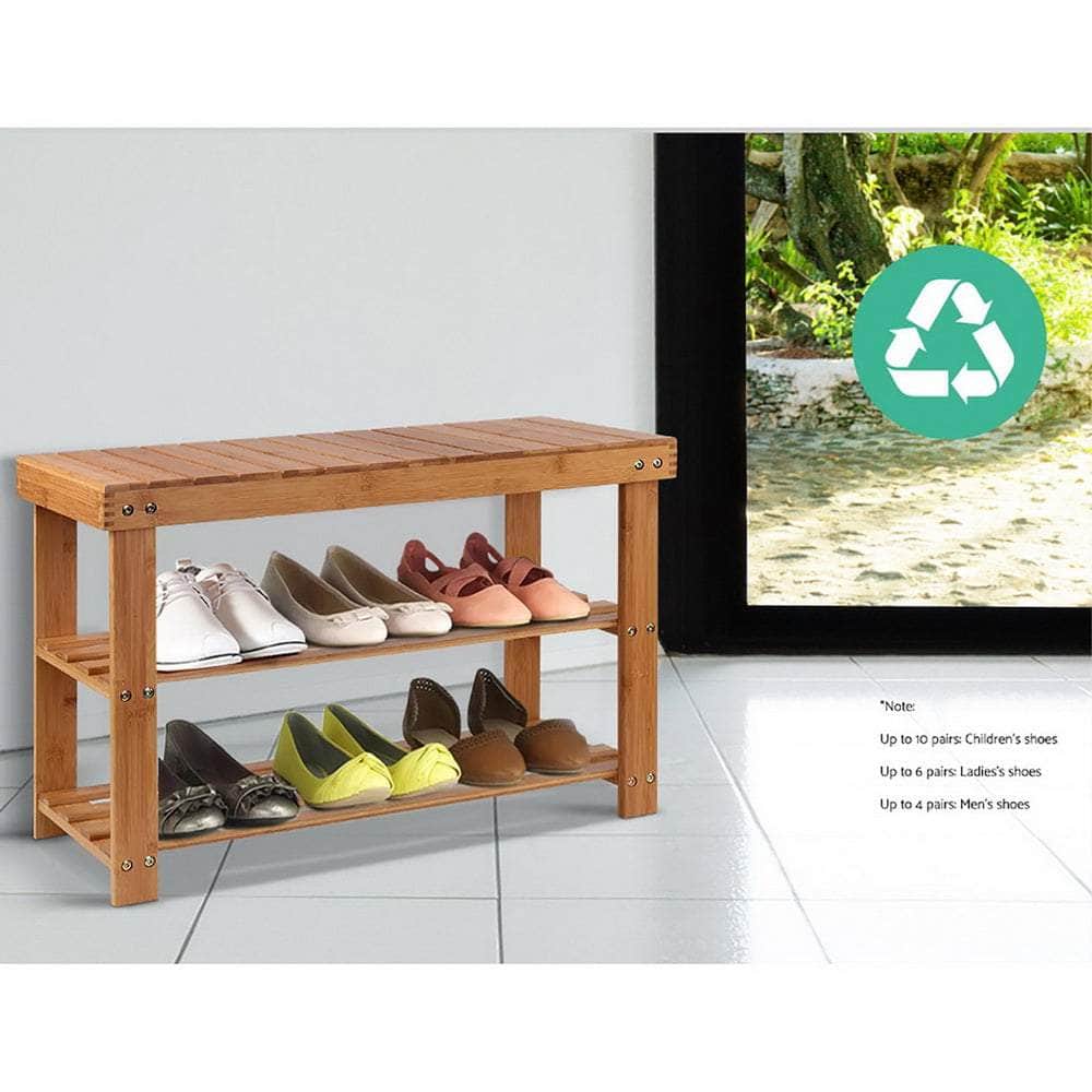 Durable Bamboo Shoe Rack Bench - 10 Pairs