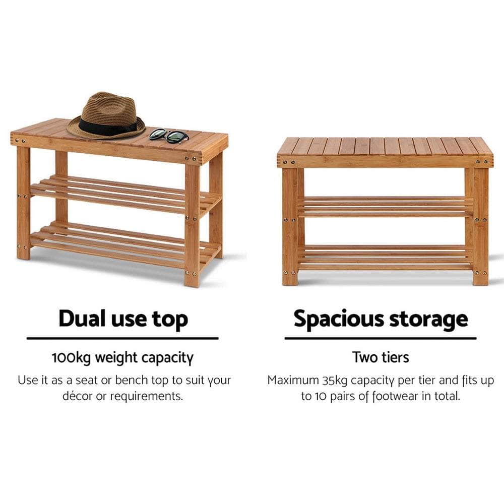 Durable Bamboo Shoe Rack Bench - 10 Pairs