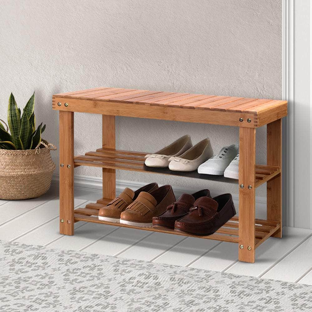Durable Bamboo Shoe Rack Bench - 10 Pairs
