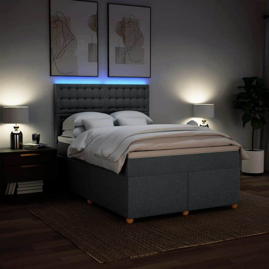 Beds & Bed Frames - Durable Dark Grey Queen Box Spring Bed with Premium Mattress