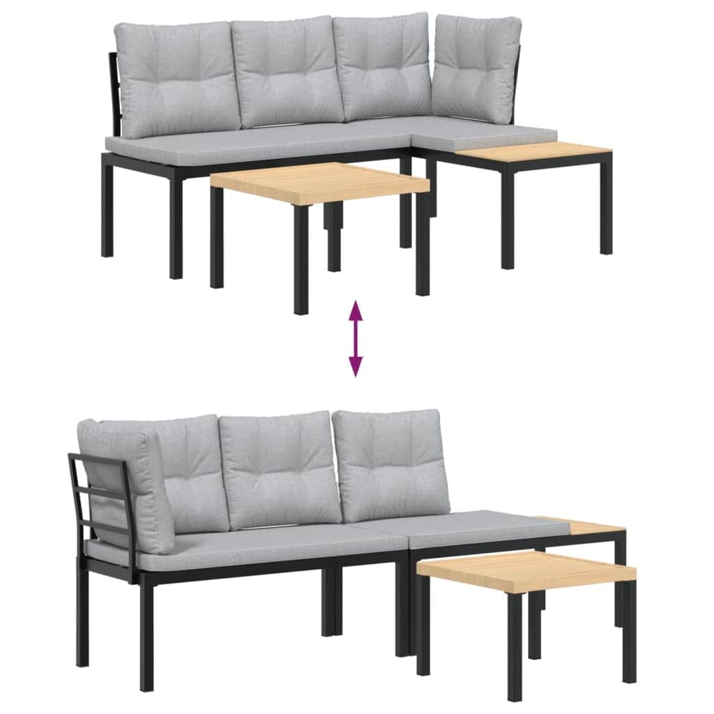 Durable Garden Bench Set with Cushions 3 pcs