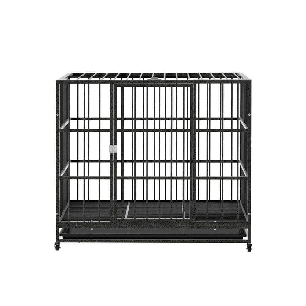 Durable Large Dog Crate with Wheels - Metal Pet Kennel