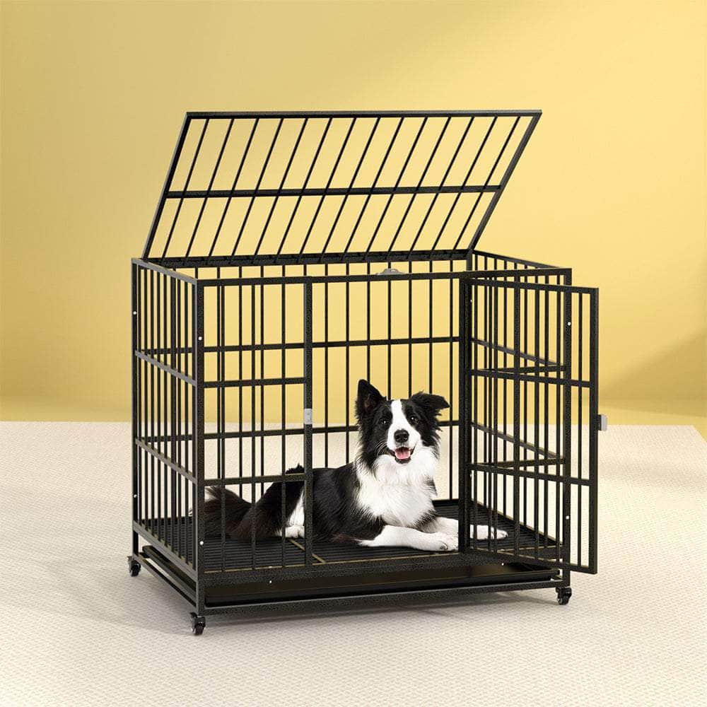 Durable Large Dog Crate with Wheels - Metal Pet Kennel