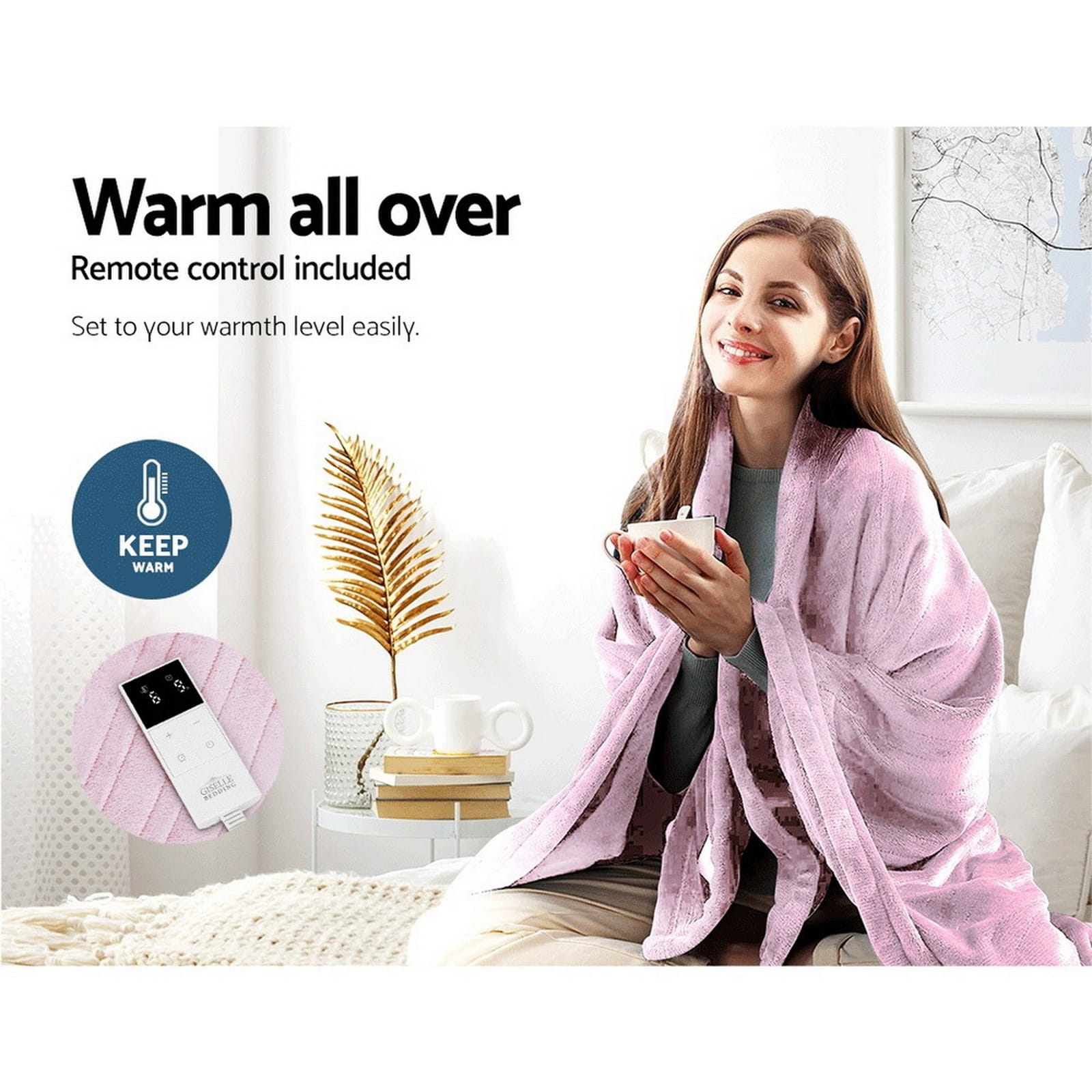 Giselle Electric Throw Rug Heated Blanket Fleece Pink, Pink colour - photo 16