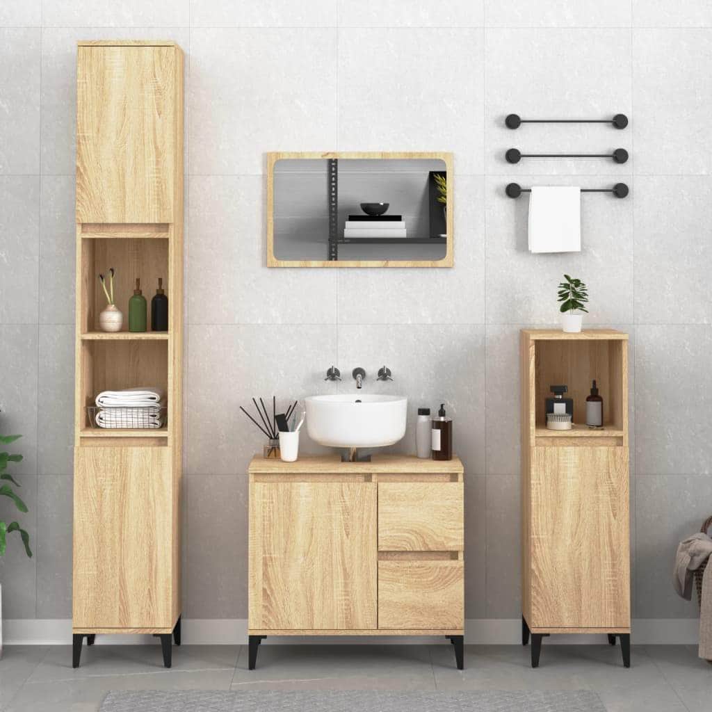Ebony Elegance: Engineered Wood Bathroom Cabinet