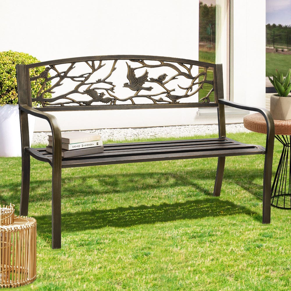 Garden Bench 3 Seater Bird Pattern Bronze, 3 Seater