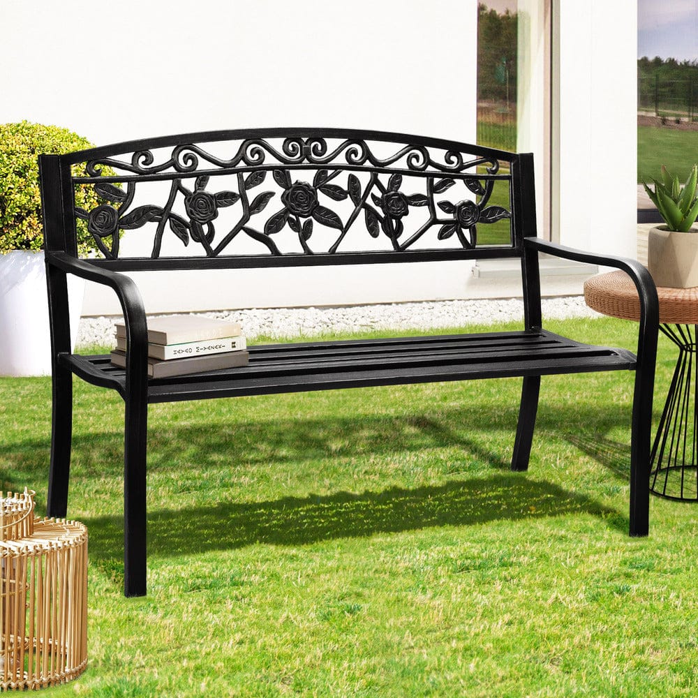 Garden Bench Seat Outdoor Furniture Patio Park Backyard Chair Black, Black colour