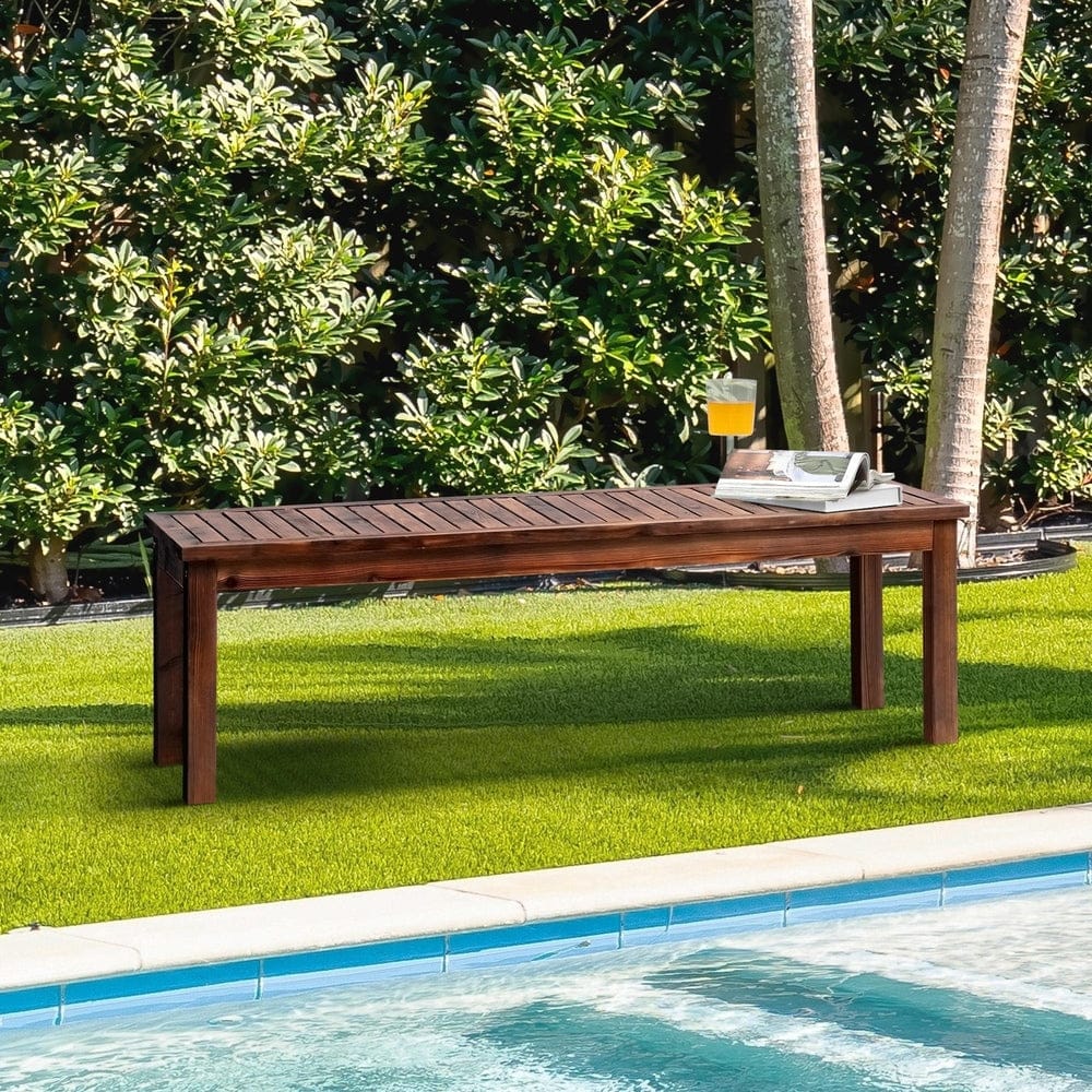 Wood Patio Dining Chair 120cm Garden Bench Outdoor Slatted Seat, Garden Bench