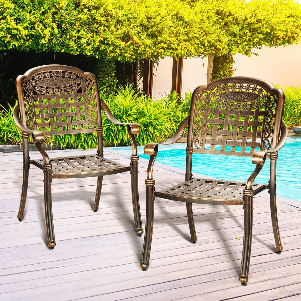 Outdoor Furniture Dining Chairs Cast Aluminium Garden Patio Chairs x2 - Outdoor Dining Set