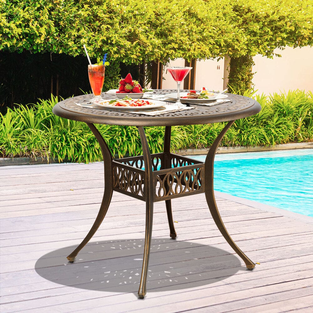 Garden Table Bronze Cast Aluminium Outdoor Patio Dining Side Table 75cm, 75Cm
