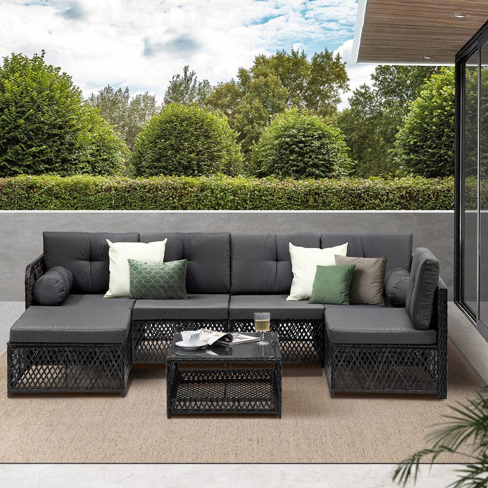 Outdoor Sofa Set 4/6 Seater Wicker Rattan Lounge Setting, Corner Modular - photo 41