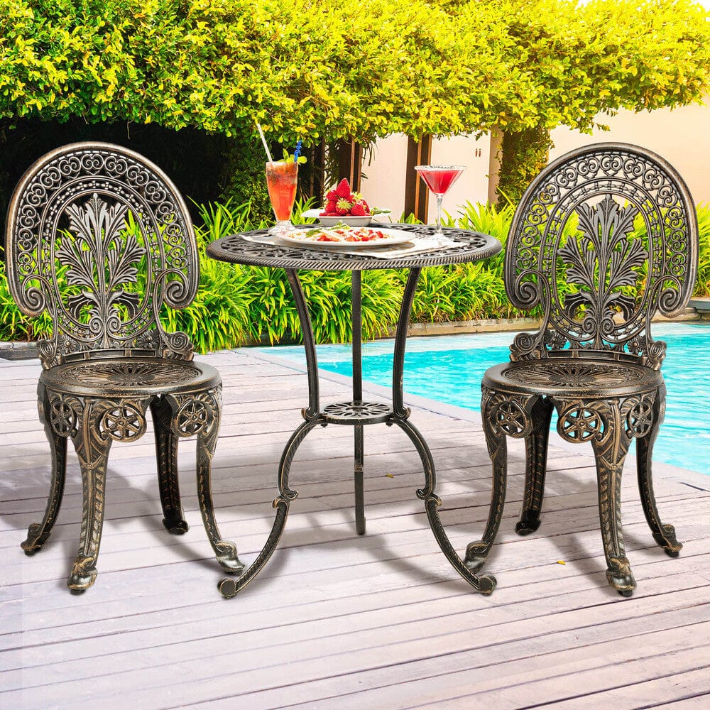 Outdoor Furniture Bistro Set 3pcs Chair Table Cast Aluminium Patio Garden, 3Pcs
