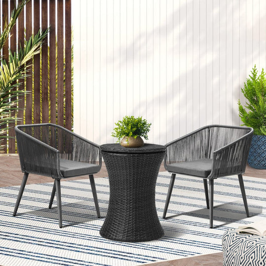 3PCS Outdoor Lounge Setting Ice Bucket Black/Brown Adjustable Table