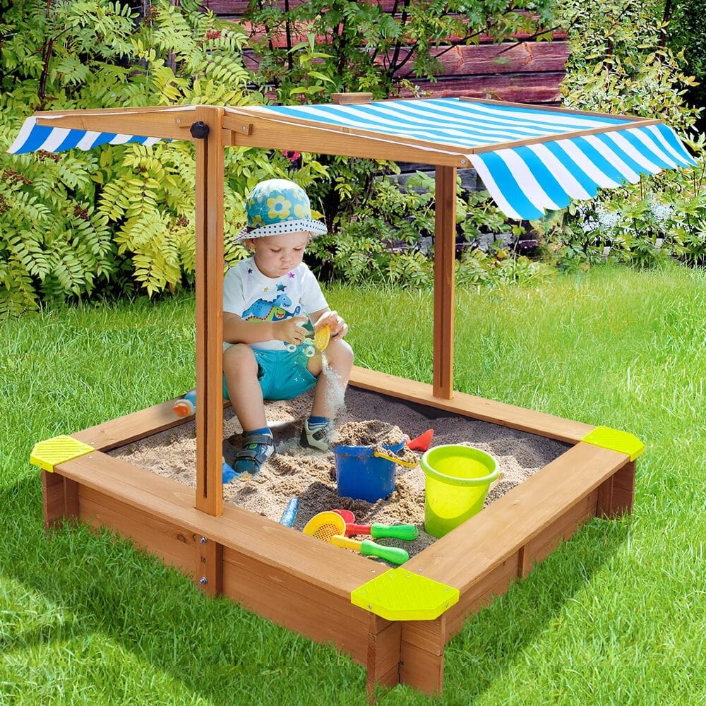Mazam Sandpit Kids Toy Sandbox with Canopy 95 x 95 x 95cm, 95Cm