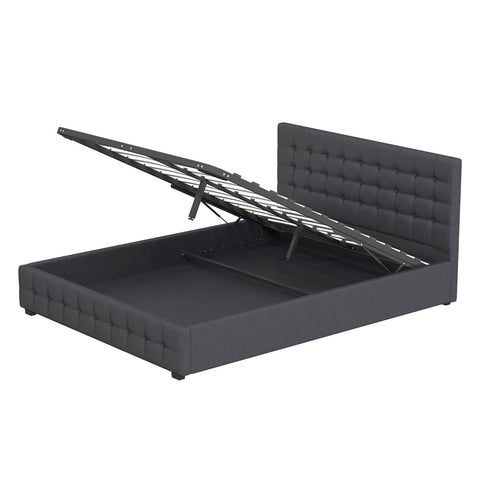 Eden Gas Lift Bed Dark Grey King - Upholstered Storage Headboard Frame