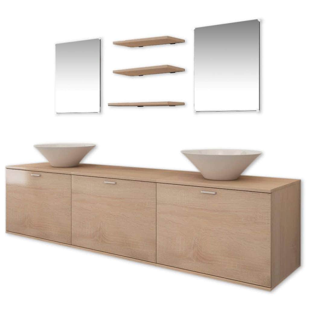 Eight Piece Bathroom Furniture and Basin Set Beige