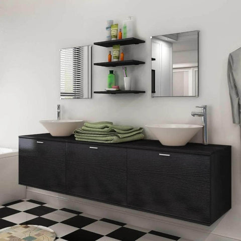 Eight Piece Bathroom Furniture and Basin Set Black