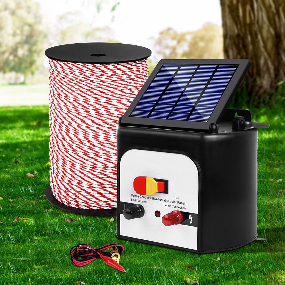 Fencing - Fence Energiser 8Km Solar Powered Electric 500M Poly Rope
