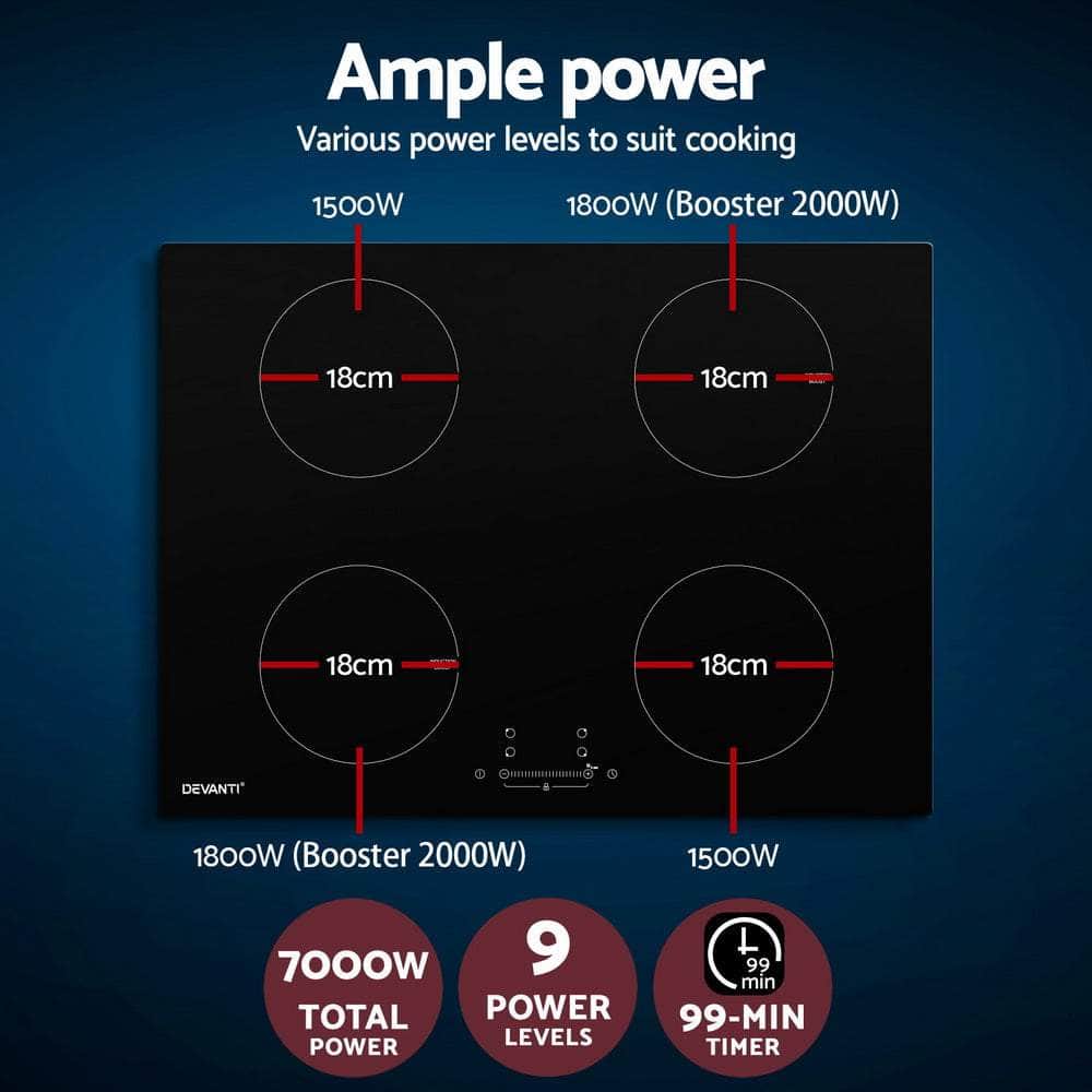 Electric Induction Cooktop 70cm Ceramic 4 Zones Stove Cook Top