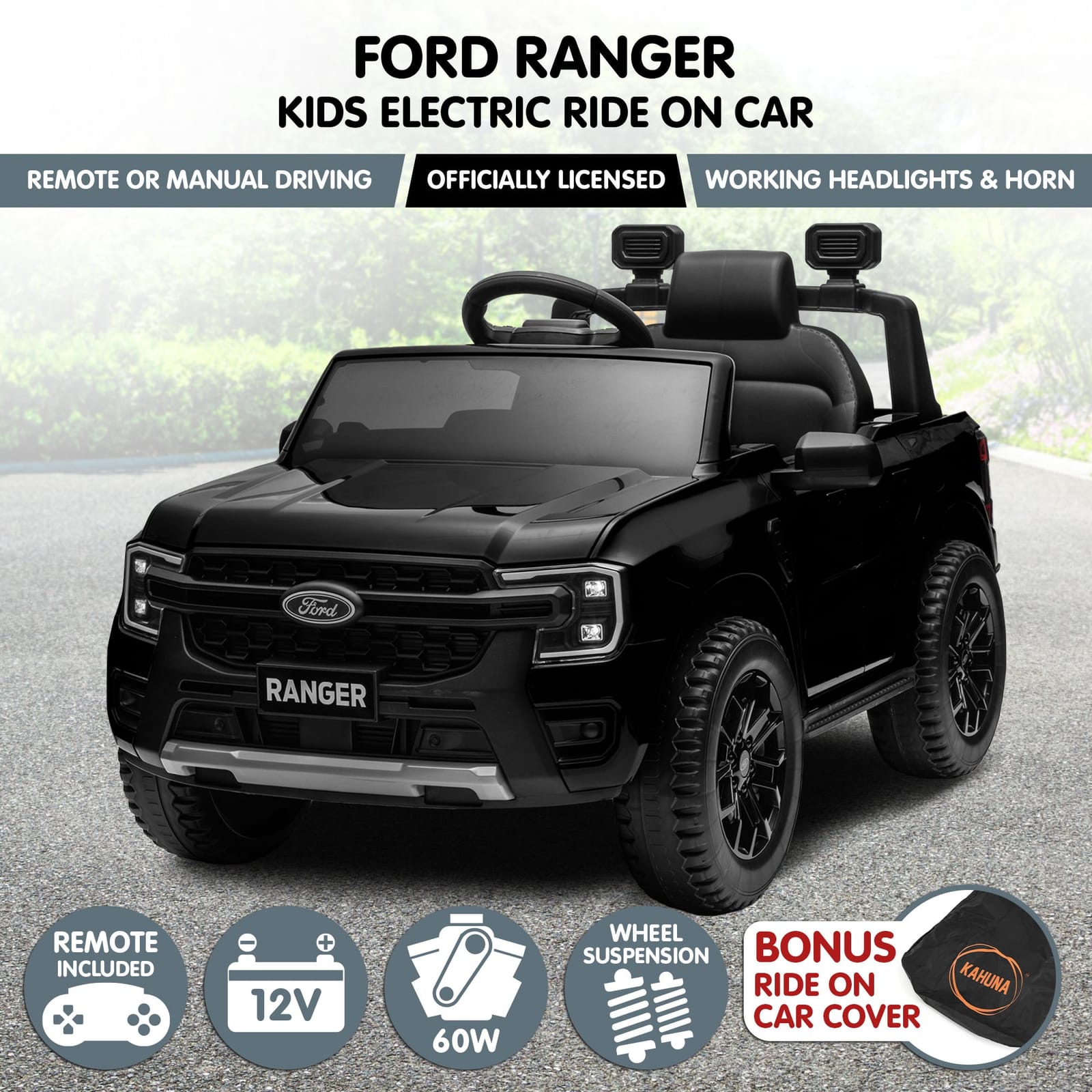 Electric Kids Ride On Car in Black/Blue/Red with Realistic Features
