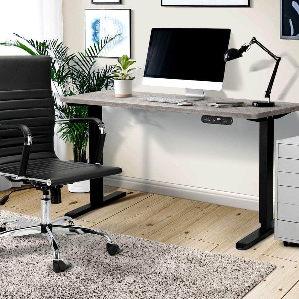 Electric Standing Desk 140CM Single Motor Height Adjustable Black Grey & White Oak