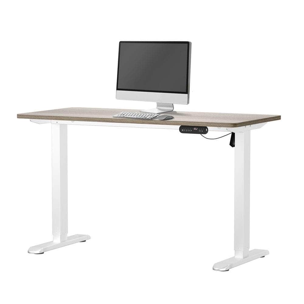 Electric Standing Desk 140CM Single Motor Height Adjustable Black Grey & White Oak