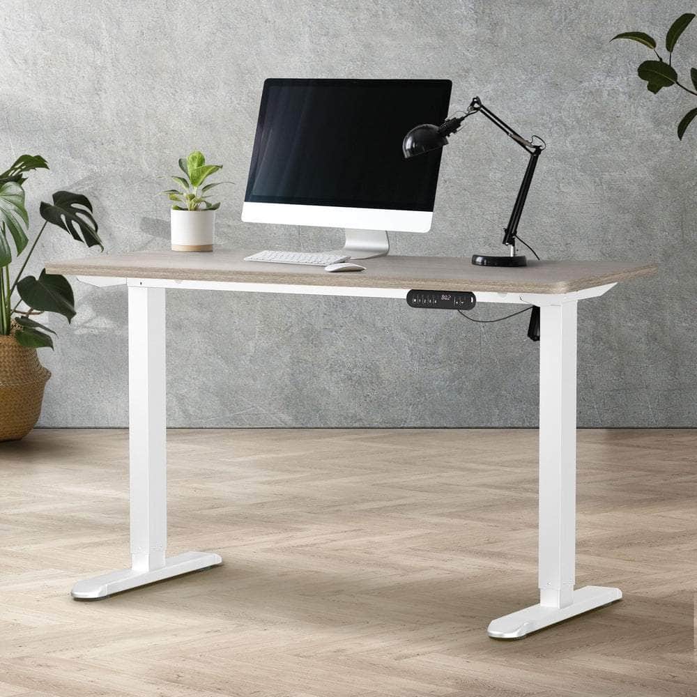 Electric Standing Desk 140CM Single Motor Height Adjustable Black Grey & White Oak