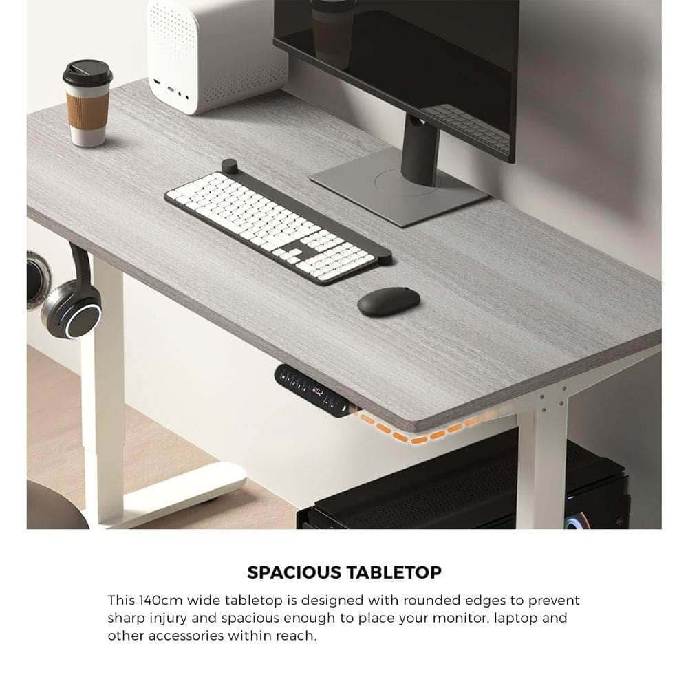 Electric Standing Desk 140CM Single Motor Height Adjustable Black Grey & White Oak