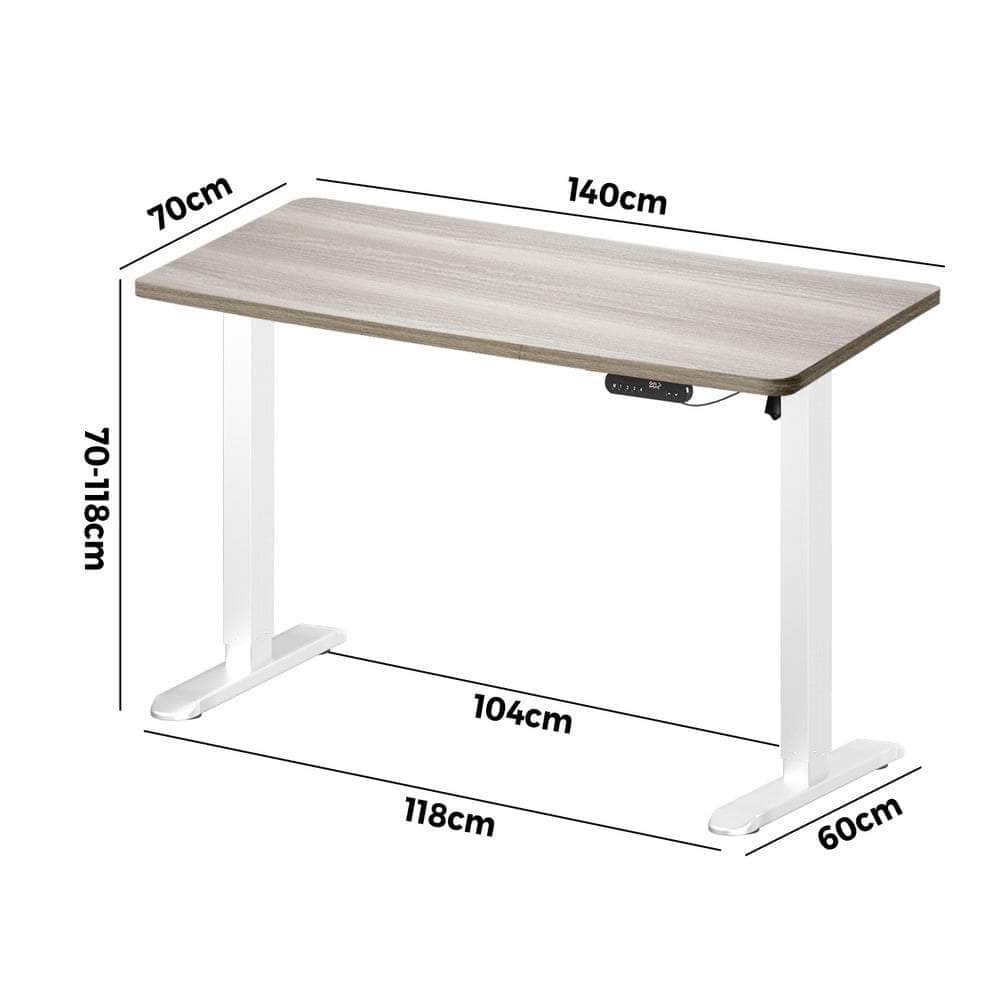 Electric Standing Desk 140CM Single Motor Height Adjustable Black Grey & White Oak