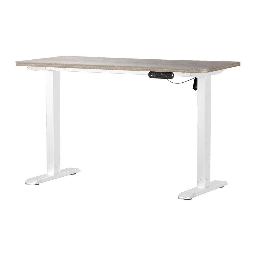 Electric Standing Desk 140CM Single Motor Height Adjustable Black Grey & White Oak