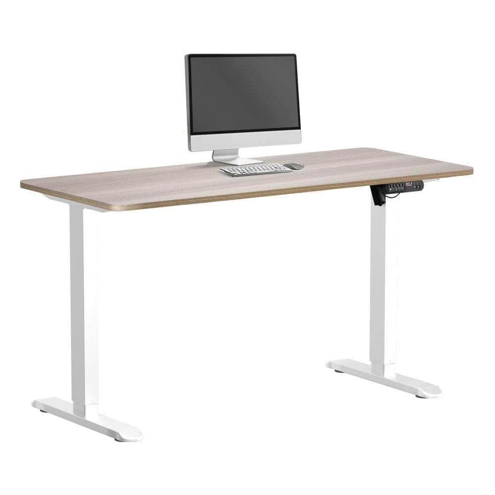 Electric Standing Desk 140CM Single Motor Height Adjustable Black Grey & White Oak